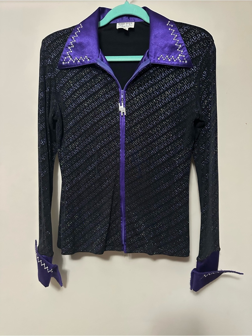 Hobby Horse Purple Collar Black Sequin Zip Western Horsemanship Pleasure Jacket